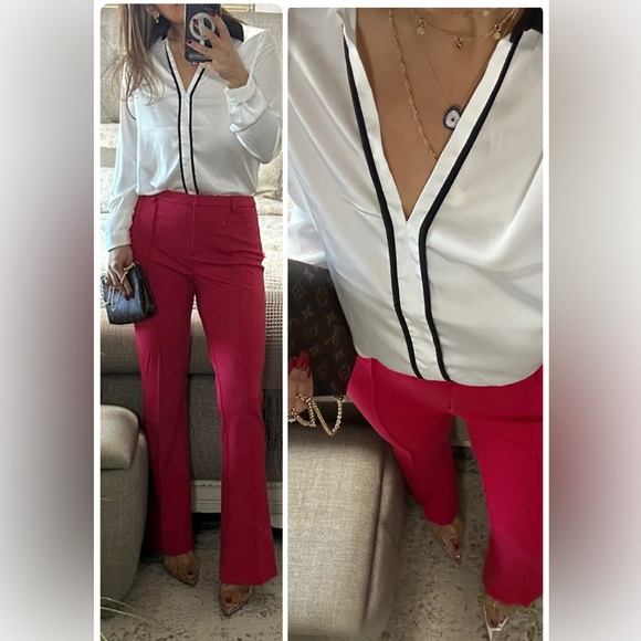 New♥️ Parisian Polish BLACK & WHITE TRIM BLOUSE - Picture 3 of 6